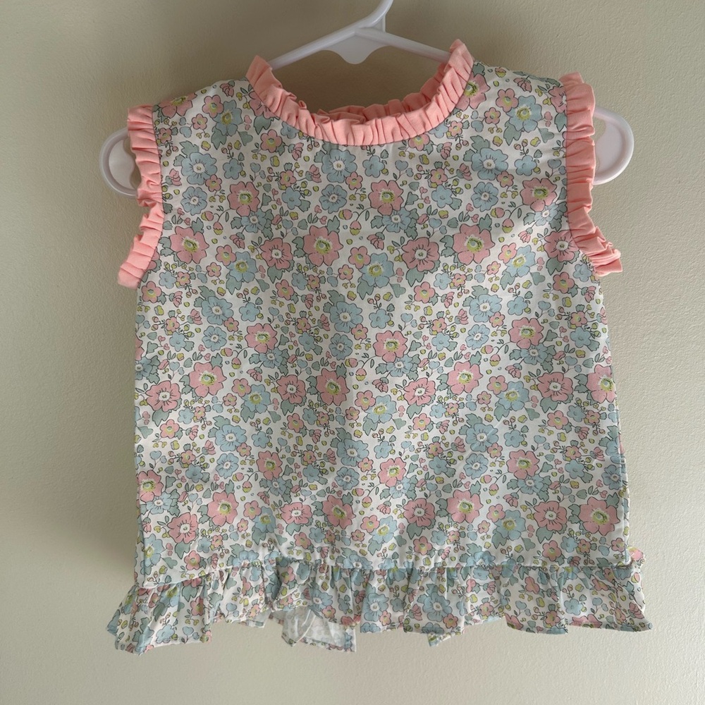 Pink and Blue Floral Matching Set with Ruffled Blouses